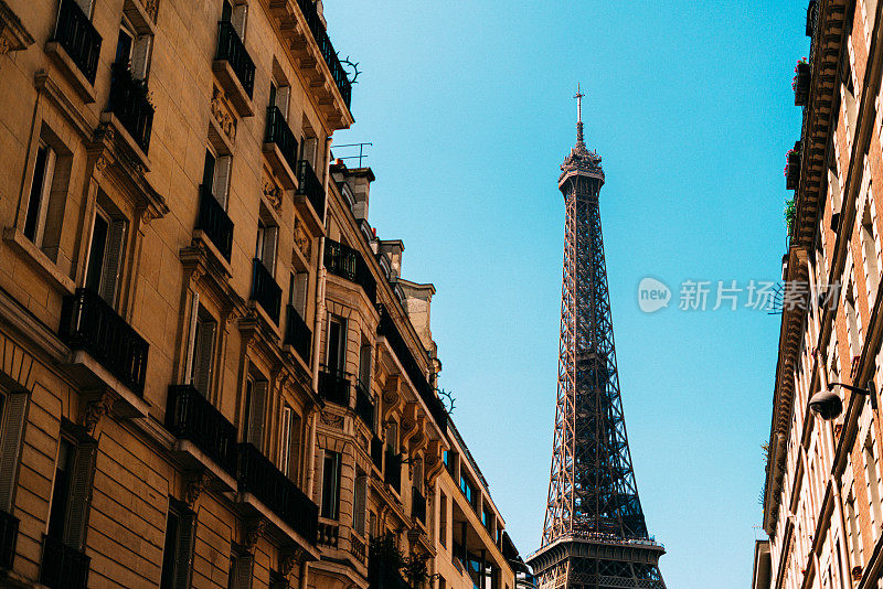 Low Angle View of the Eiffel Tower from Rue de l'Université